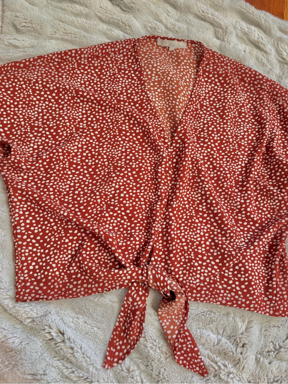 Women's Red Tie-Front Polka Dot Blouse